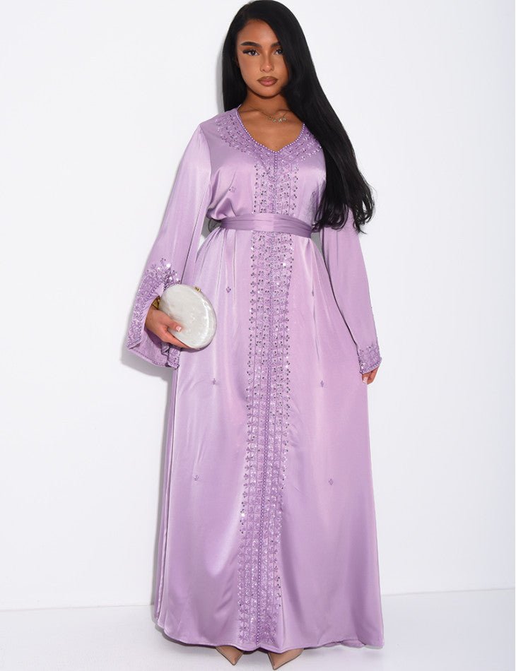ABAYA À BORDURES PERLÉES VIOLET